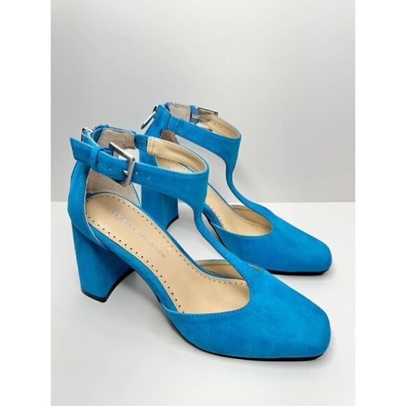 Adrienne Vittadini Sandals Size 6.5 Blue Poetic Block Heel Ankle Strap - Picture 3 of 9